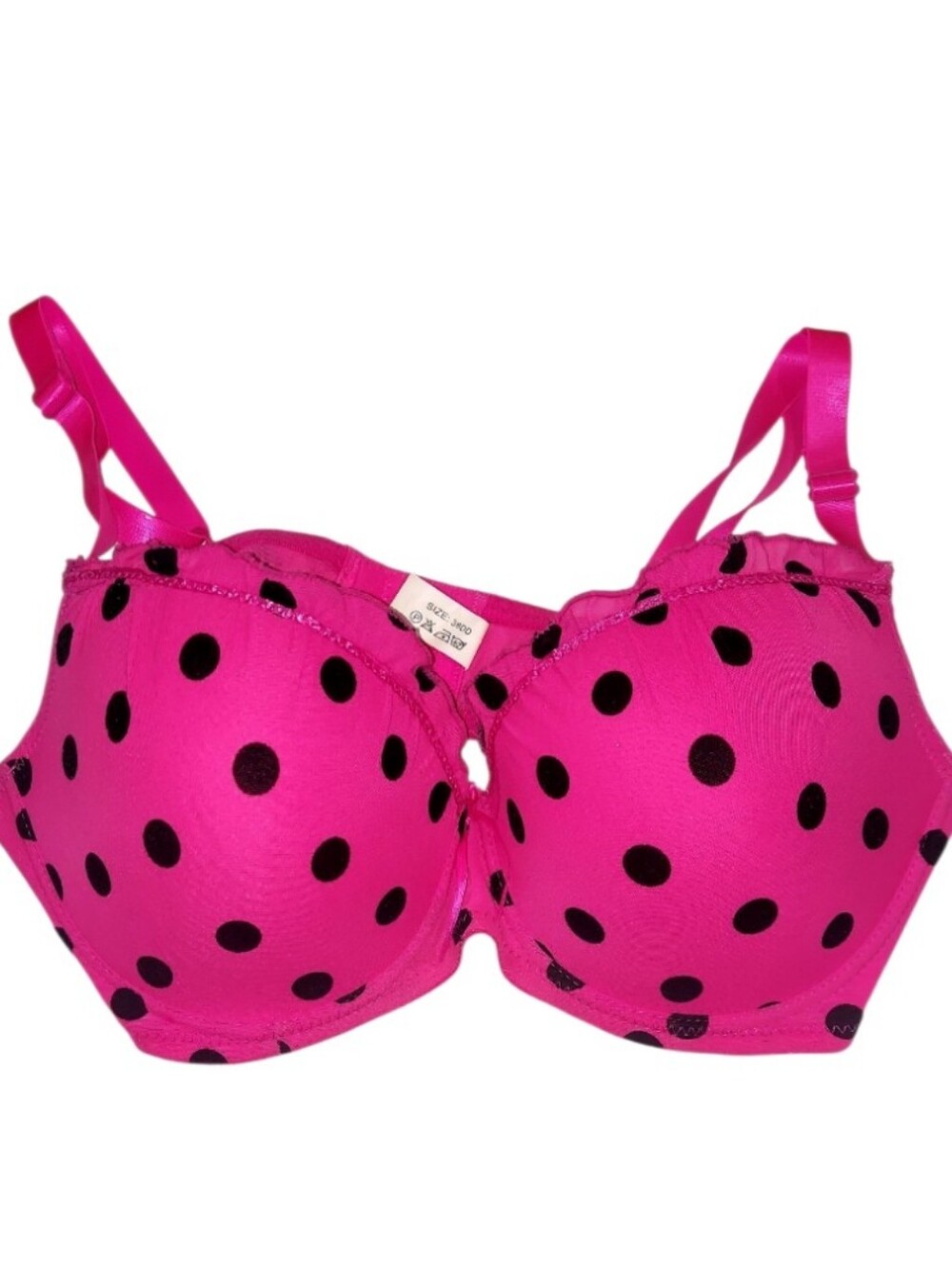 Queen Pink Black Polka Dot Underwire Ruffler Bra - Women Intimates 38DD